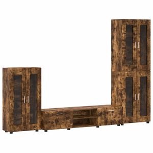 vidaXL TV-Schrankset mit Regal FLORIN Ger&auml;ucherte Eiche Holzwerkstoff