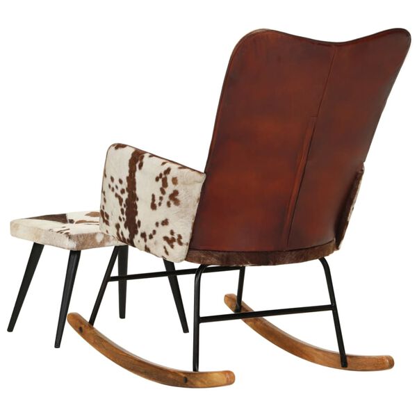 vidaXL Schaukelstuhl mit Fu&szlig;hocker Braun Echtleder