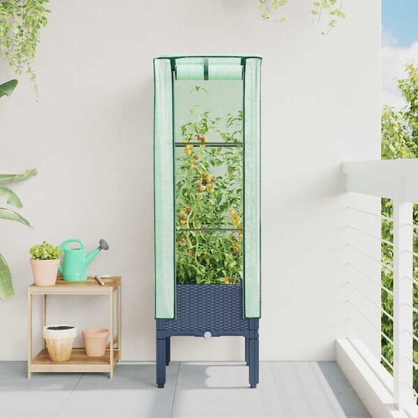 vidaXL Hochbeet mit Gew&auml;chshaus-Aufsatz Rattan-Optik 40x40x140 cm