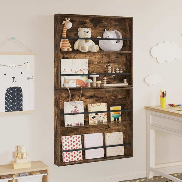 vidaXL Magazinregal mit Regal 2 pcs Ger&auml;ucherte Eiche 80 x 12 x 70 cm