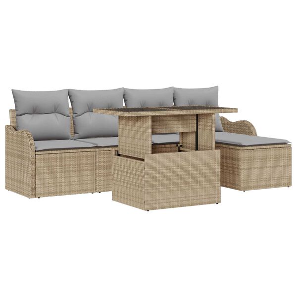 vidaXL Gartensofa-set mit Kissen 6 pcs Beige Polyrattan