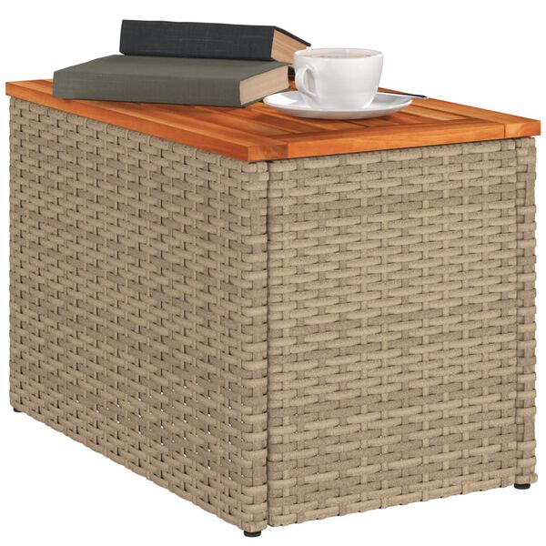 vidaXL Garten-Beistelltische 2 Stk. Beige 55x34x37 cm Poly Rattan Holz
