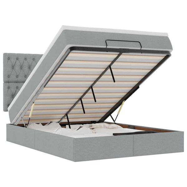 vidaXL Ottoman-Bett mit Matratze & LEDs Hellgrau 140x190 cm Stoff