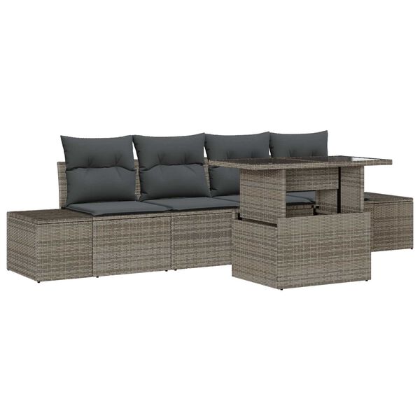 vidaXL Sofa Set mit Kissen 5 pcs Grau Poly-Rattan