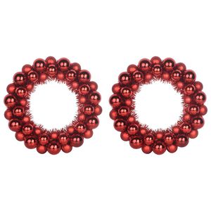 vidaXL Weihnachtsballkr&auml;nze 2 stk. LEDs Rot 33 x 33 x 7 cm Polystyrol