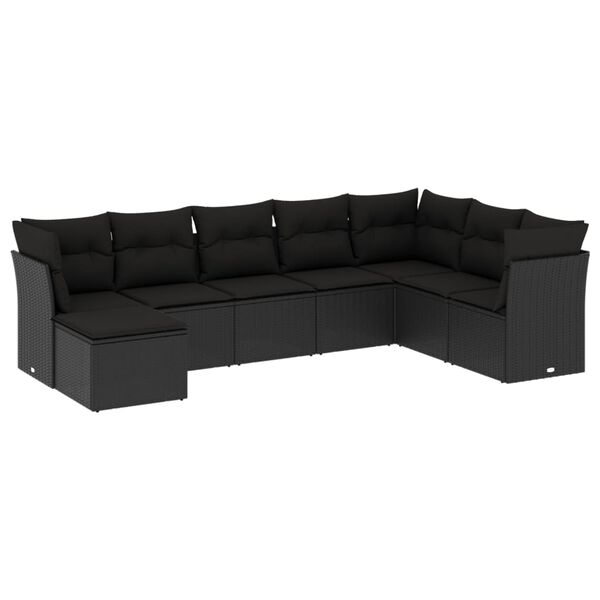 vidaXL 8-tlg. Garten-Sofagarnitur mit Kissen Schwarz Poly Rattan