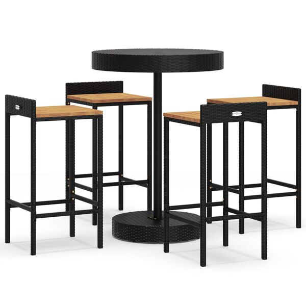 vidaXL 5-tlg. Gartenbar-Set Schwarz Poly Rattan & Massivholz Akazie