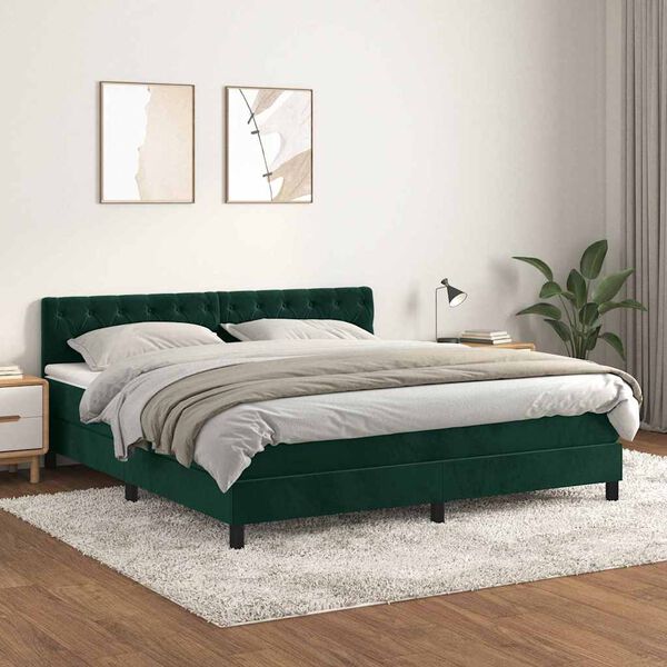 vidaXL Boxspringbett mit Matratze Dunkelgr&uuml;n 160x200 cm Samt
