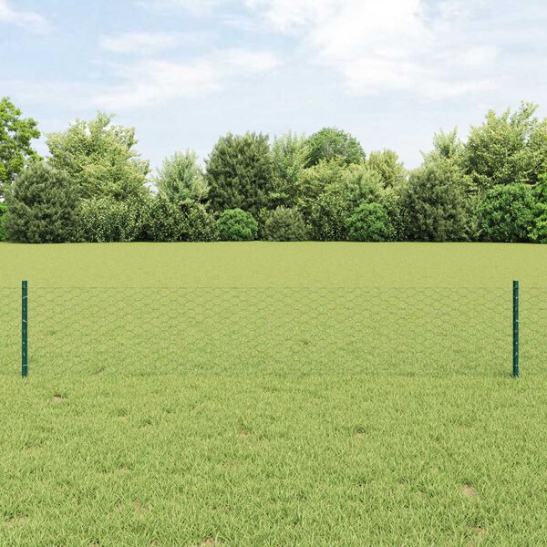 vidaXL Zaun mit Pfosten Gr&uuml;n 0,4 x 25 m Stahl