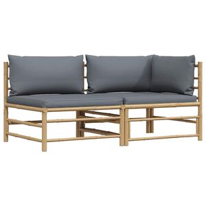vidaXL 2-tlg. Garten-Lounge-Set mit Kissen Dunkelgrau Bambus