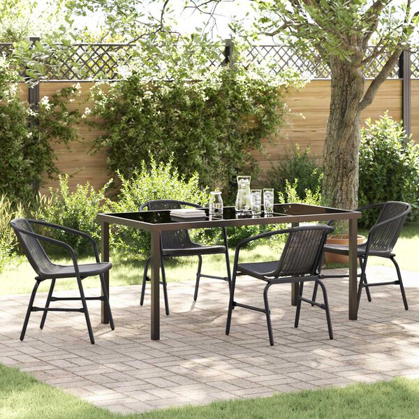 vidaXL Garten Essgruppe 5 pcs Schwarz Poly Rattan