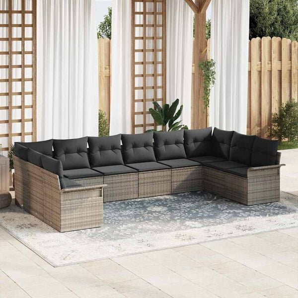 vidaXL Gartensofa-set mit Kissen 10 pcs Grau Poly-Rattan