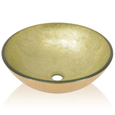 vidaXL Waschbecken Hartglas 42 cm Gold