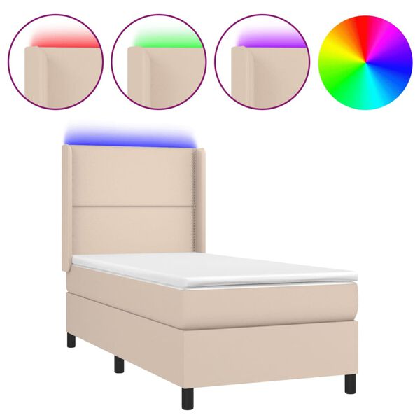 vidaXL Boxspringbett mit Matratze & LED Cappuccino-Braun 100x200cm