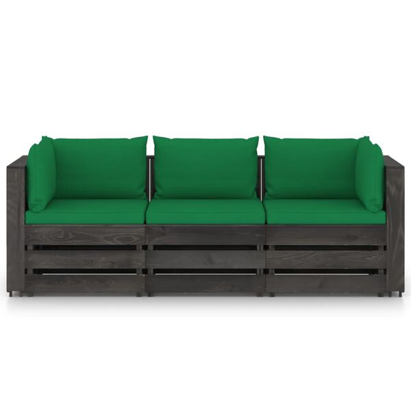 vidaXL 3-Sitzer Outdoor-Sofa mit Kissen Grau Impr&auml;gniertes Kiefernholz