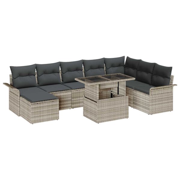 vidaXL Garten-Sofa-Set mit Kissen mit Speicher 9 pcs Hellgrau