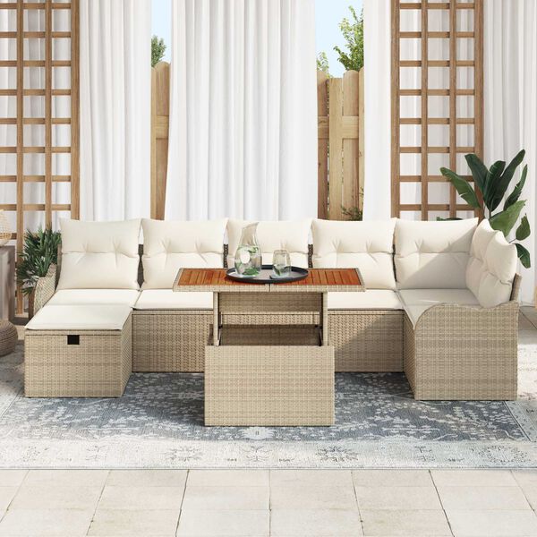 vidaXL Garten-Sofa-Set mit Speicher 8 pcs Beige Poly Rattan