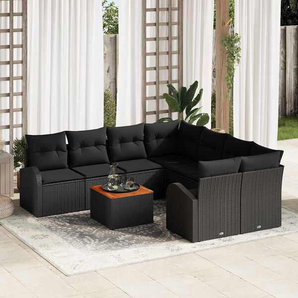 vidaXL Garten-Sofa-Set 9 pcs Schwarz