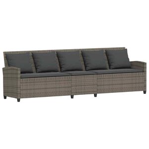 vidaXL Gartensofa 5-Sitzer mit Kissen Grau Poly Rattan