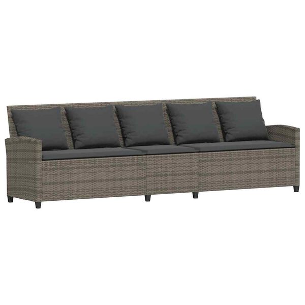 vidaXL Gartensofa 5-Sitzer mit Kissen Grau Poly Rattan
