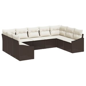 vidaXL Gartensofa-set mit Speicher 9 pcs Braun und Creme Poly-Rattan