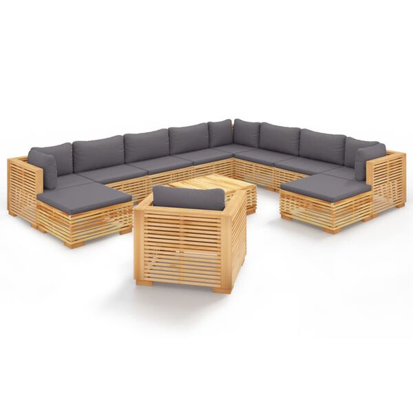 vidaXL 12-tlg. Garten-Lounge-Set mit Kissen Massivholz Teak