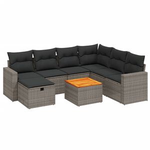 vidaXL 8-tlg. Garten-Sofagarnitur mit Kissen Grau Poly Rattan