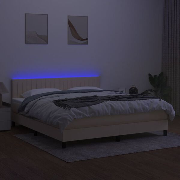 vidaXL Boxspringbett mit Matratze & LED Creme 180x200 cm Stoff