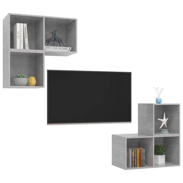 vidaXL 4-tlg. TV-Schrank-Set Betongrau Holzwerkstoff