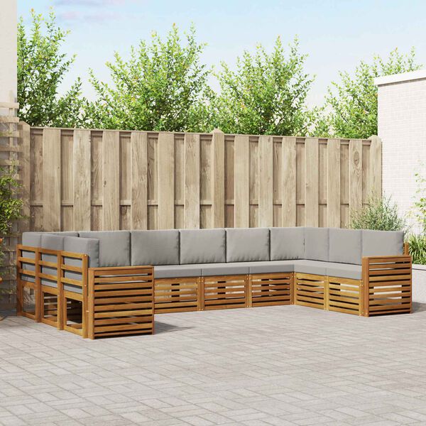 vidaXL Ecksofa Set 10 pcs Nat&uuml;rlich und Hellgrau Massivholz Akazie