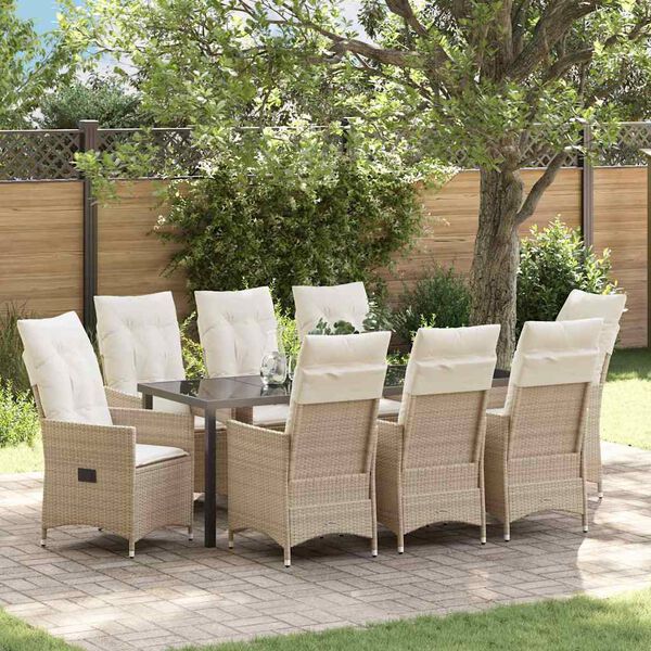 vidaXL Garten Essgruppe mit Kissen 9 pcs Beige Poly-Rattan
