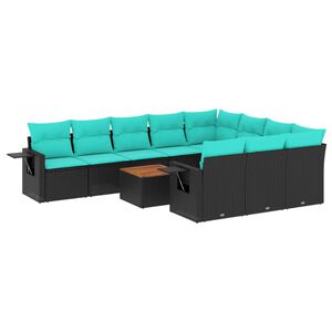 vidaXL 11-teiliges Gartensofa-Set mit Kissen, schwarzes Polyrattan