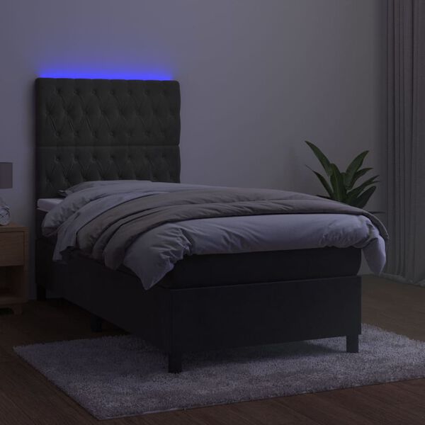 vidaXL Boxspringbett mit Matratze & LED Dunkelgrau 80x200 cm Samt