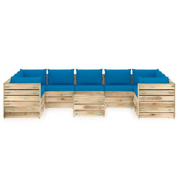 vidaXL 10-tlg. Garten-Lounge-Set mit Kissen Gr&uuml;n Impr&auml;gniertes Holz