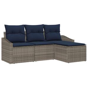 vidaXL Sofa Set mit Kissen 4 pcs Grau und Marineblau Poly-Rattan