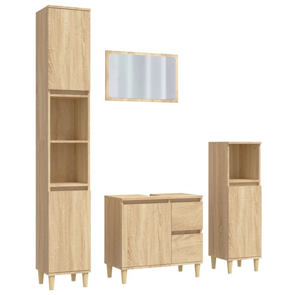 vidaXL 4-tlg. Badm&ouml;bel-Set Sonoma-Eiche Holzwerkstoff