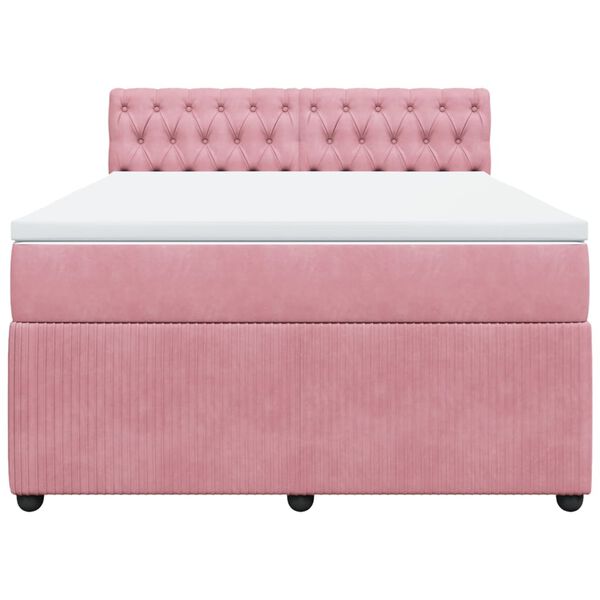 vidaXL Boxspringbett mit Matratze Rosa 140x200 cm Samt
