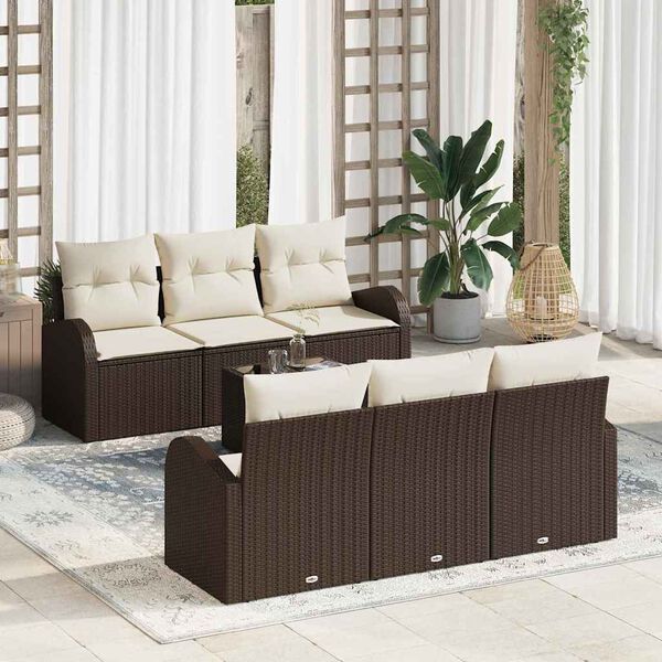 vidaXL Garten-Sofa-Set mit Kissen mit Speicher 7 pcs Braun und Creme