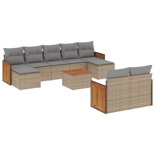 vidaXL 10-tlg. Garten-Sofagarnitur mit Kissen Beige Poly Rattan