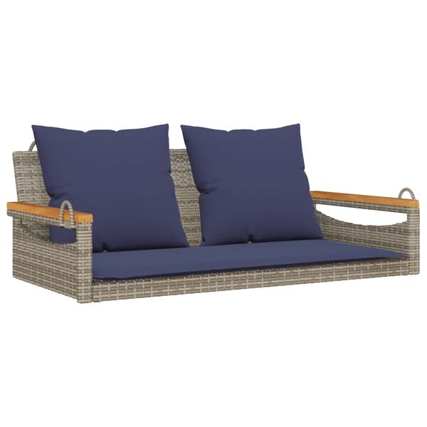 vidaXL H&auml;ngebank mit Kissen Grau 109x62x40 cm Poly Rattan