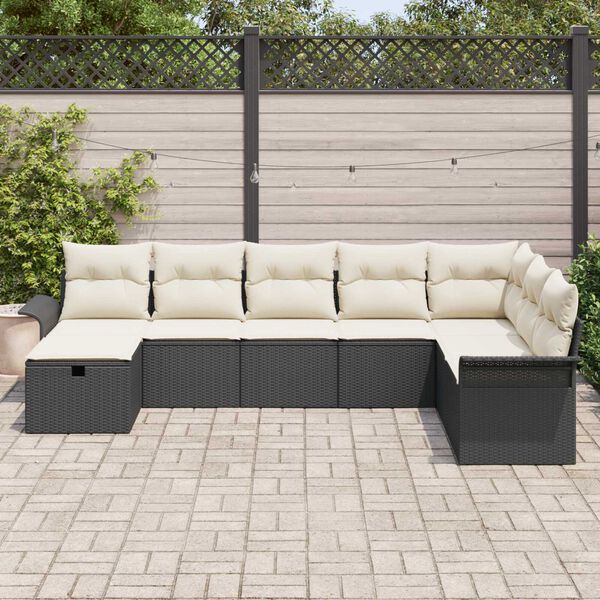 vidaXL Gartensofa-set mit Kissen 8 pcs Schwarz und Creme Poly-Rattan