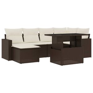 vidaXL 7-tlg. Garten-Sofagarnitur mit Kissen Braun Poly Rattan