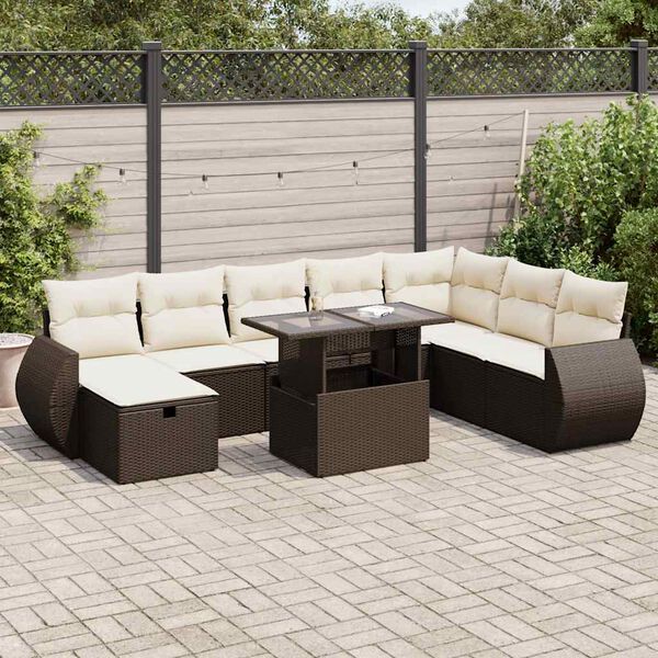 vidaXL 9-tlg. Garten-Sofagarnitur mit Kissen Braun Poly Rattan