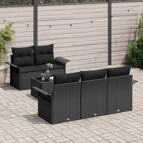vidaXL Garten-Sofa-Set 6 pcs Schwarz Poly-Rattan und Stahl und Glas