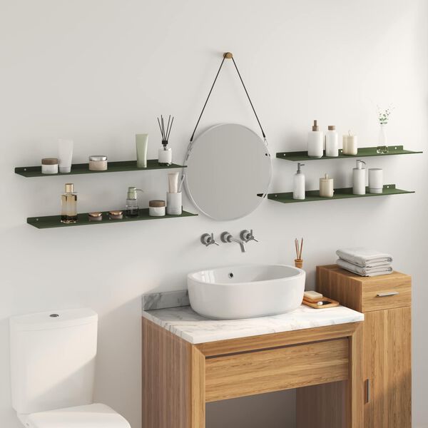 vidaXL Schwebendes Regal 4 pcs Olive Gr&uuml;n 80 x 18 x 2,5 cm Stahl