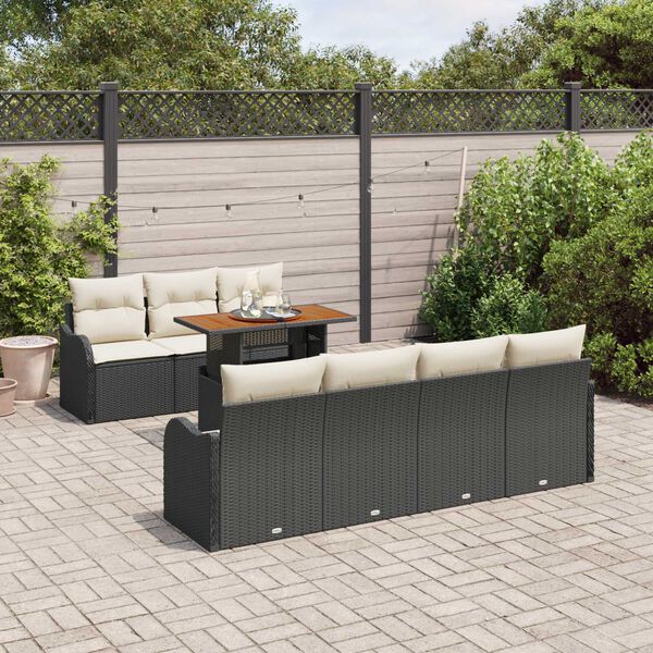 vidaXL Garten-Sofa-Set mit Kissen 8 pcs Schwarz und Creme