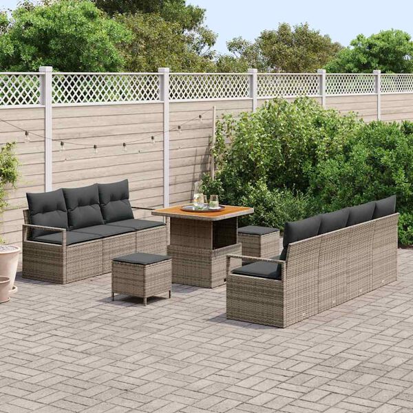 vidaXL Garten-Sofa-Set mit Kissen 10 pcs Grau Poly Rattan