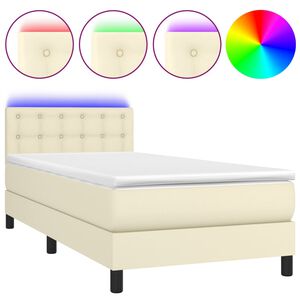 vidaXL Boxspringbett mit Matratze & LED Creme 100x200 cm Kunstleder