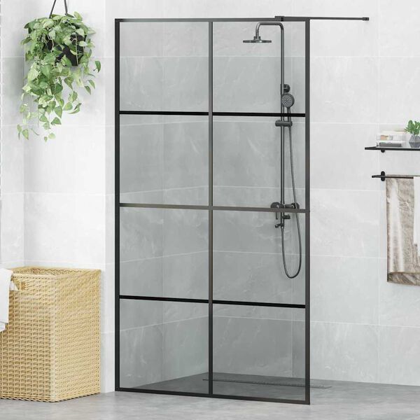 vidaXL Walk-in Duschwand Schwarz 115 x 195 cm Geh&auml;rtetes Glas