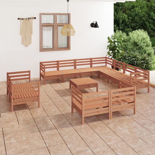 vidaXL 12-tlg. Garten-Lounge-Set Massivholz Kiefer Honigbraun